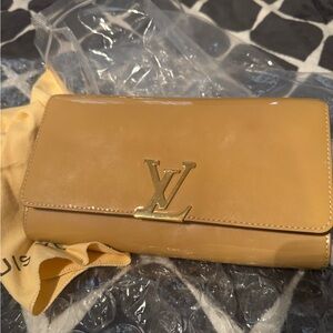 Louis Vuitton Tan Wallet with Gold Logo
